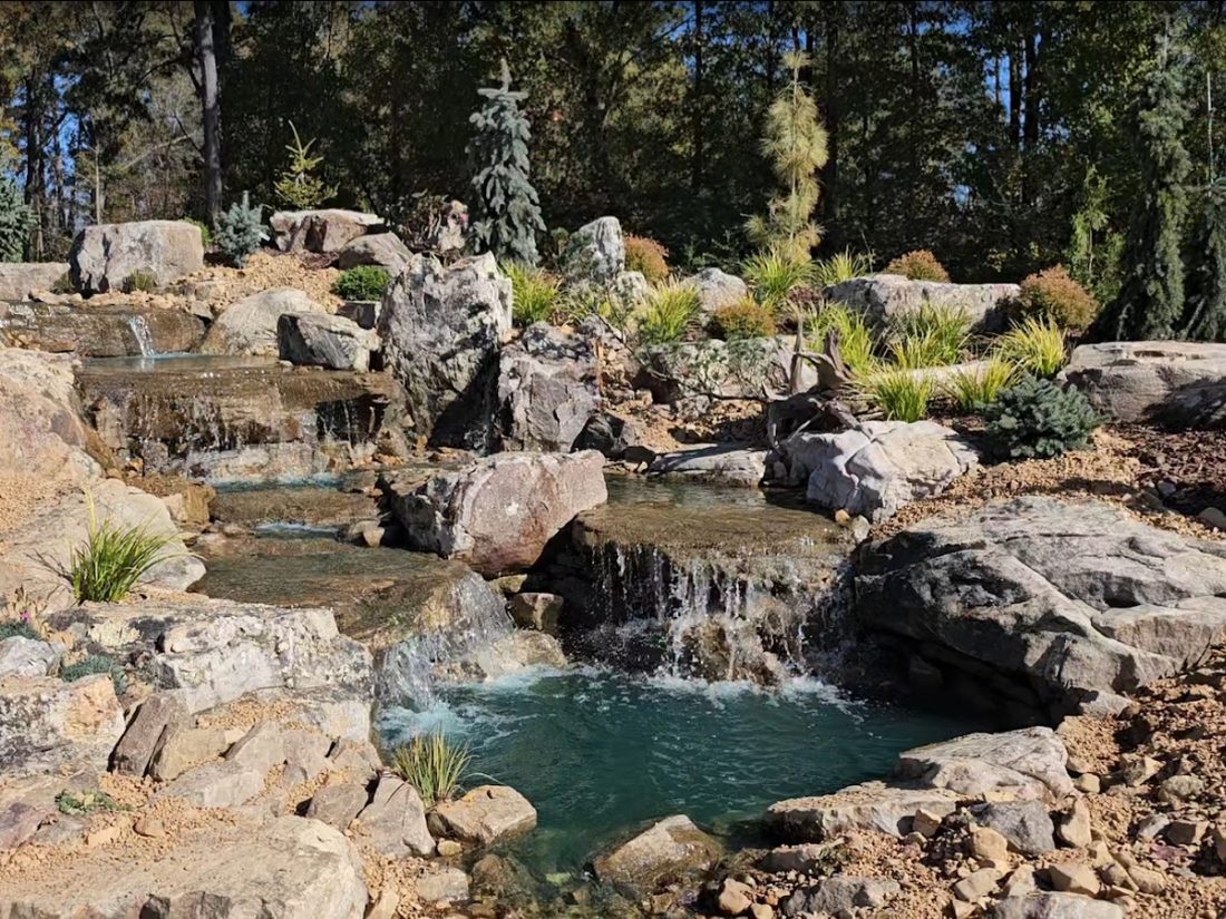 Unionville multi-tier boulder waterfall, wide view
