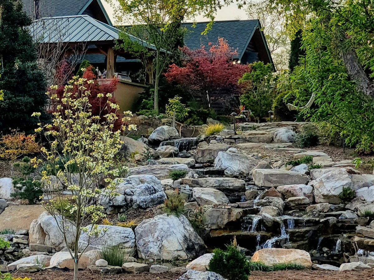 Close detail of natural boulder and water stonework